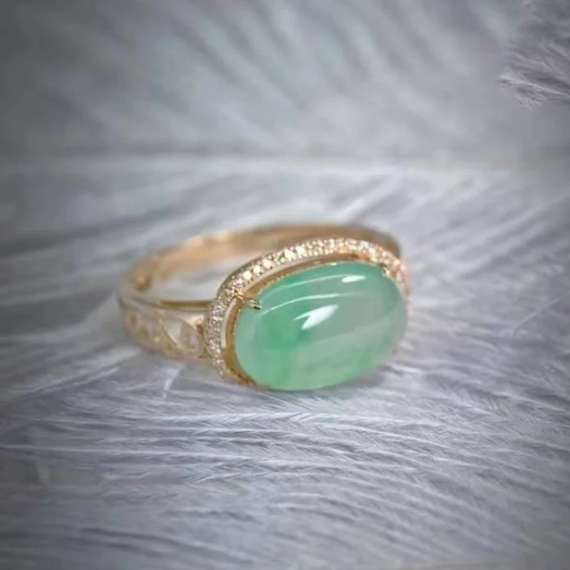 Neu in Silber natürlichen Chalcedon grün ovale Ringe für Frauen klassisches Design Retro elegante Bankett Schmuck verstellbare Öffnungen