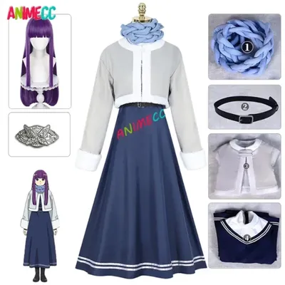 ANIMECC Fern Cosplay Anime Frieren Beyond Journey's End Cosplay Kostüm Perücke Haarspange Komplettset Halloween Party für Frauen Mädchen Image