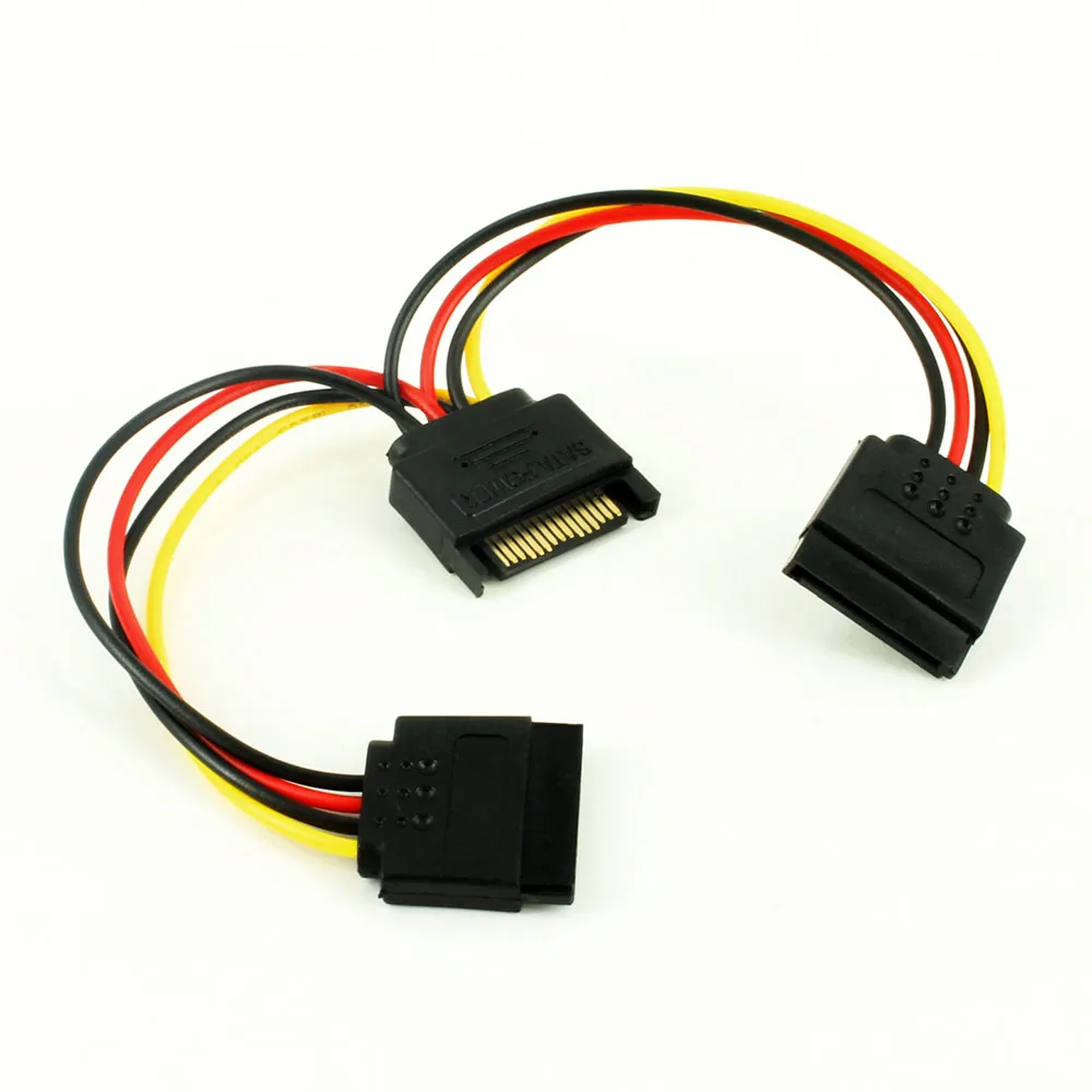 OULLX SATA 1 Stecker auf 2 Dual Buchse SATA Splitterkabel Hard HDD 15PIN 1 auf 2 Netzteilkabel für Computer Y-förmiges PC-Kabel Image