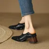 2024 Frühling/Herbst Frauen Schuhe Square Toe High Heels Leder Chunky Heel Frauen Pumps Retro Slip auf schwarzen Schuhen für Frauen