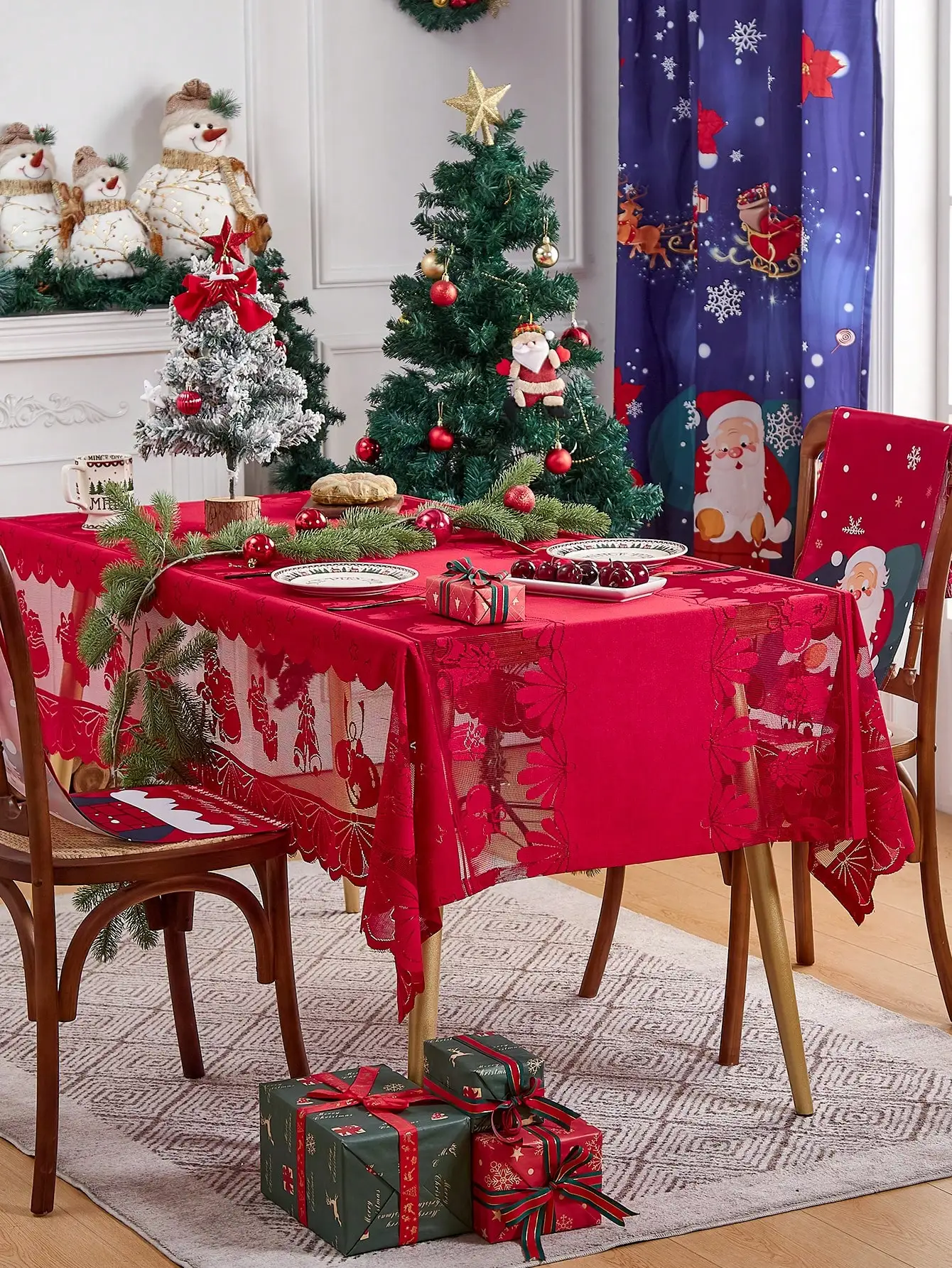 Weihnachten Tischdecke Weihnachten Urlaub Tischdecke Abdeckung, Rechteck, 60x80 Zoll, Weihnachts stern rot Stoff Tischdecke, Urlaub, Image