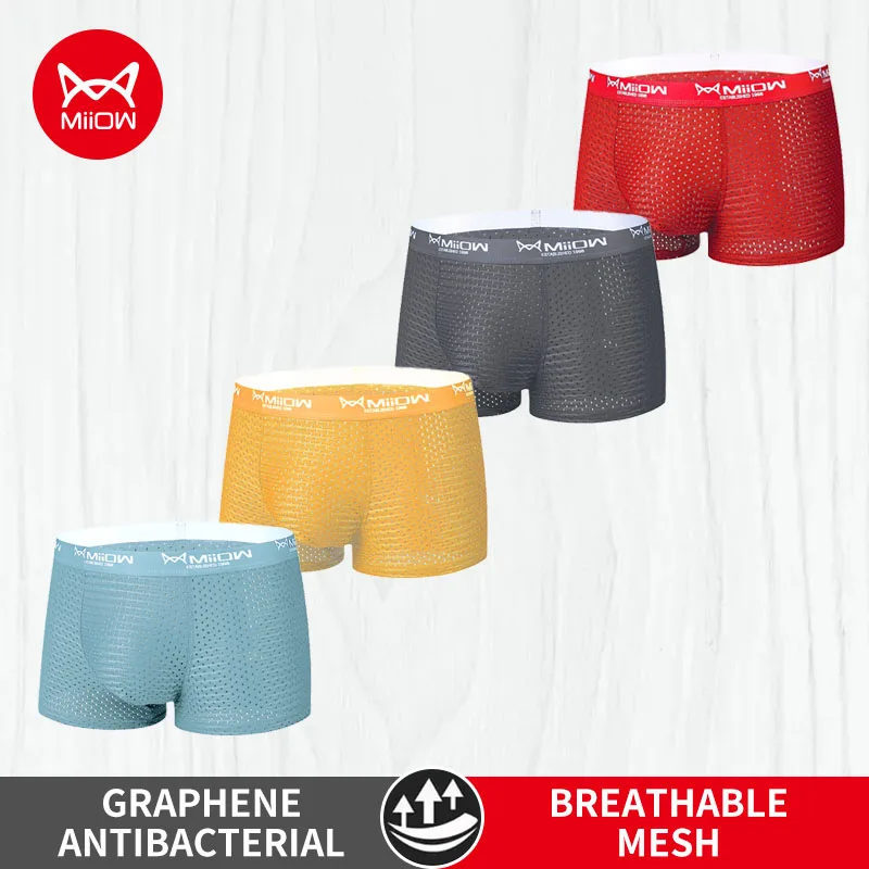 Miiow 4pcs Eis Seide Männer Unterwäsche Boxer Mesh atmungsaktive Herren Höschen anti bakterielle Herren Unterhose L-4XL Mann Boxer sexy Trunks Image