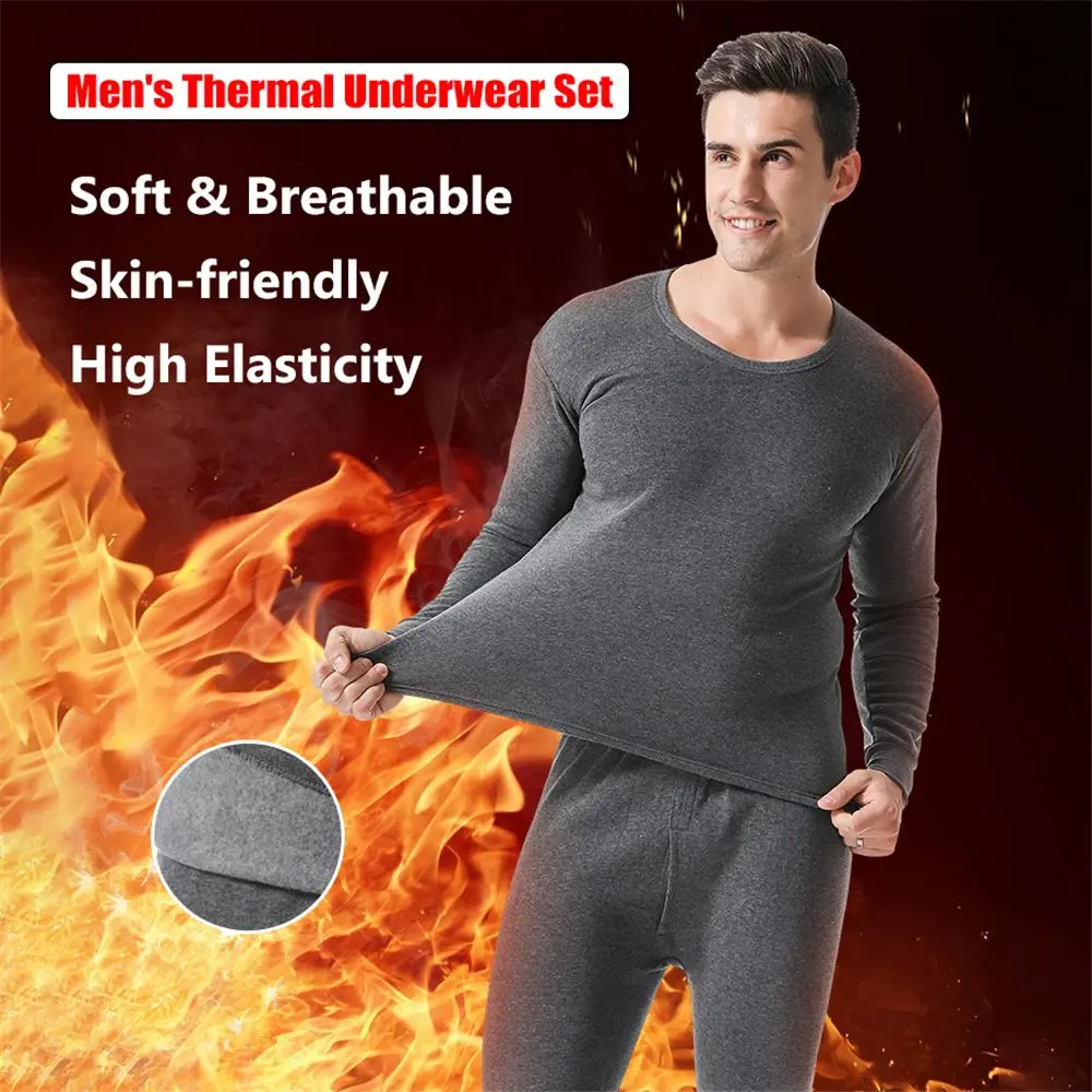 Thermo-Unterwäsche set für Männer Weiches Fleece gefüttert Long Johns Set Herren Top & Bottom Set Winter kaltes Wetter Thermo kleidung Image