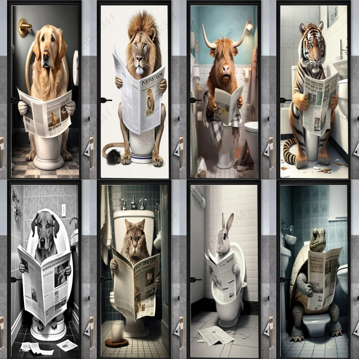 Kreative Tier Tür Wandbild Tapete Toilette Badezimmer Tür Aufkleber Selbstklebende Peel Und Stick Familie Zimmer Dekoration Poster Image