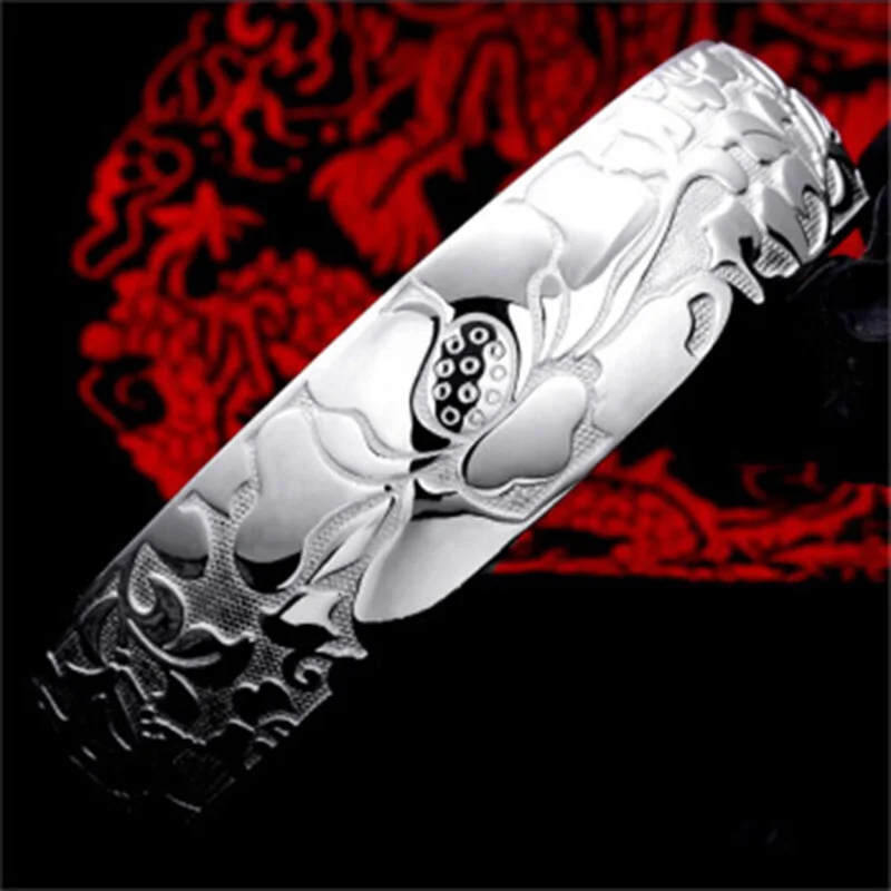 Damen Sterling Silber Lotus Armbänder offene Armreifen Luxus Hochzeit Schmuck Zubehör Großhandel Schmuck Argent