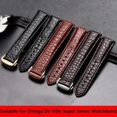 Krokodil leder Uhren armband Herren-und Damen stil für Omega Seepferdchen Deville Original Uhren armband 18mm 19mm 20mm Armband Image