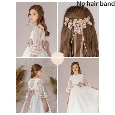 Kind Hochzeit Weiße Spitze Schöne Blumenmädchen Kleid Halbarm Schleife Schärpe Tüll Applikationen Lange Party Kinder Geburtstag Abendkleider Image