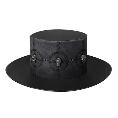 Steampunk Zylinder Halloween Kostüm Cosplays Gothic Party Zubehör Requisiten Schwarzer Kunstlederhut Image