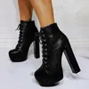 LAIGZEM MODE Frauen Stiefeletten Plattform Schnüren Chunky High Heels Booties Unisex Damen Schuhe
