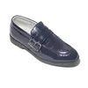 2023 neue Mode Jungen Schuhe Kinder formale Marineblau Kunstleder Patent Hochzeiten Seite Klett schuhe Kinder Abschluss ball Brogue