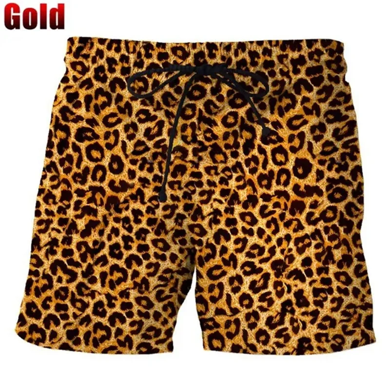 Klassische bunte Leoparden-Shorts für Herren, Sommer, Strand, kurze Hosen, Hawaii-Strand-Badehose, Badehose für Damen und Kinder, coole Eis-Shorts Image