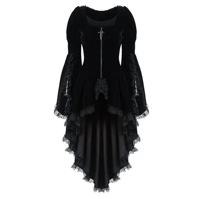 Frauen Gothic Langarm Spitze Nähte Samt Smoking Jacke Medieval Aristokratischen Damen Vampire Kleid Lolita Cosplay Kostüm Image