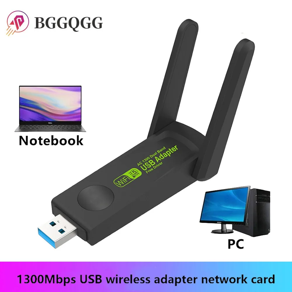 BGGQGG 1300 Mbit/s Wireless USB Wifi Adapter 1300 Mbit/s Wifi Dongle USB Netzwerkkarte Dual 2,4 G/5G Empfänger für PC Desktop Laptop Image