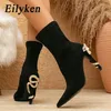 Eilyken Concise Cozy Schwarz Dünne Heels Stiefeletten Frauen Schuhe Hohe Qualität Spitz Chelsea