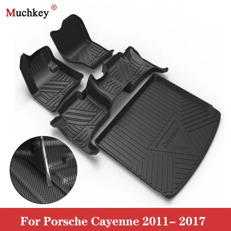 Gummi-Fußmatten und Kofferraummatte für Porsche Cayenne 2011-2017 mit Netz, Wasserdicht, Rutschfest, Vollständig Umhüllende Matten, Auto-Zubehör Image