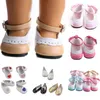 7 cm PU-Schuhe, passend für 18 Zoll amerikanische 43 cm große Puppen, Mini-Puppe, rosa, blau,