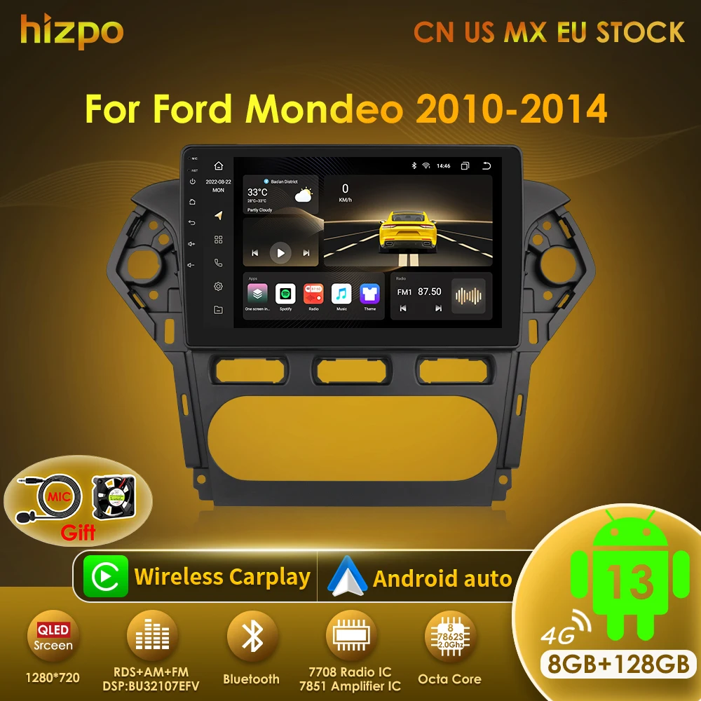 Hizpo 8 GB + 128 GB Auto Intelligente System Für Ford Mondeo 2010-2014 Android Auto Radio 2 Din multimedia-Player Carplay GPS Stereo Image