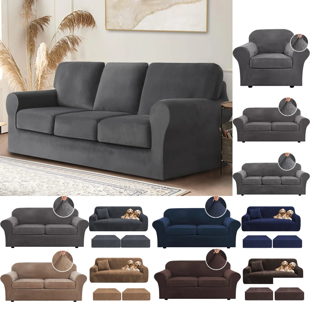 Dicker Samt-Sofabezug, Stretch-Plüsch-Sofabezug, luxuriöser moderner Sofabezug für Wohnzimmer, Kissen, Couch, Möbelschutz
