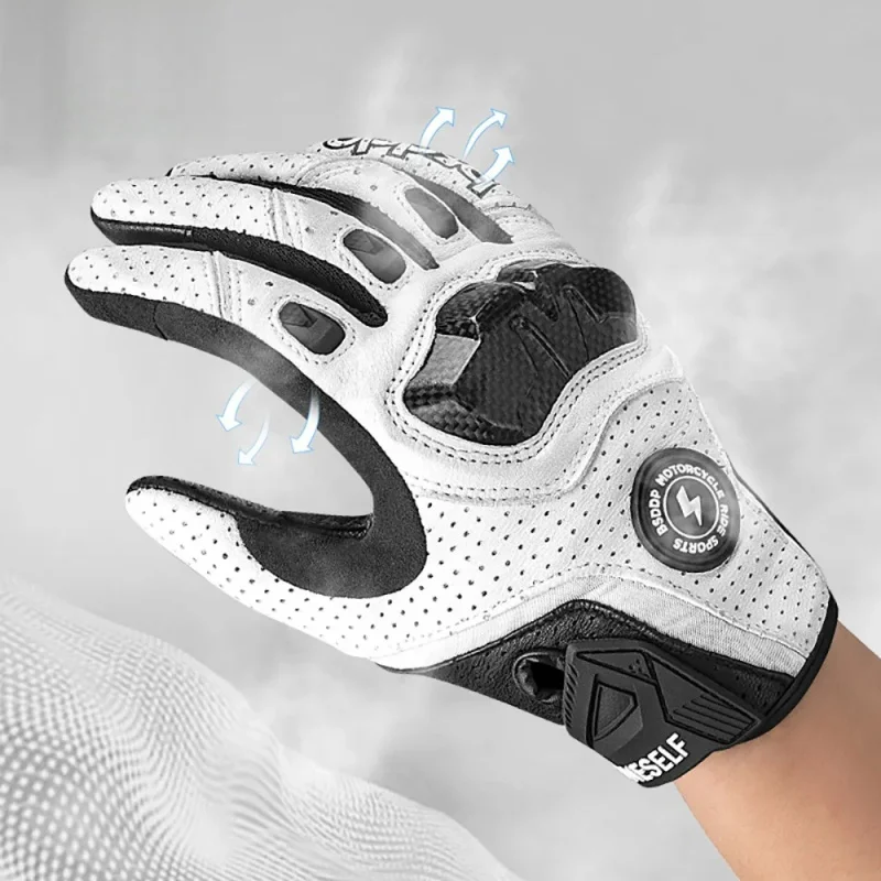 Weiß Vintage Motorrad Handschuhe Aus Echtem Leder Männer Motocross Reiten Racing Handschuh Sommer Herbst Touchscreen Motorrad Guantes Image