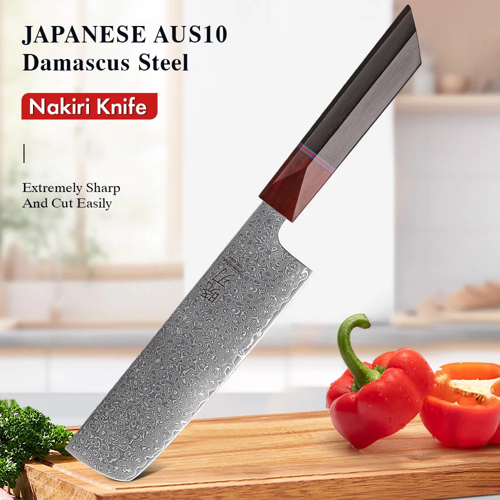 6.5 "Nakiri Messer Damaskus Stahl hand geschmiedete japanische Kochmesser Küche Schneiden Gemüse Obst Fleisch beil Kochute nsilien Image