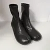 Stiefeletten Für Frauen Split Toe Schuhe Größe 43 Schwarz Leder Pu Runde Ferse 3 CM 2024 Neue Mode