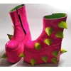 Rock Gothic Style große grüne Nieten dicke Plattform Sohle Stiefeletten Frauen Lack leder gemischte Farbe Keile Bühne Party Schuhe
