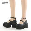 Gdgydh Block Ferse Schuhe Frauen Schnalle Plattform Schwarz Gothic Cosplay Lolita Mary Janes Pumps