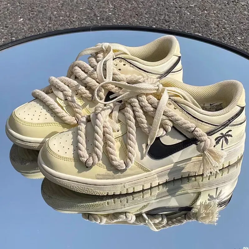 1 Paar Vintage DIY Leinen Baumwolle Weben Stil Bold Schnürsenkel Low-Top Canvas Grüne Schuhe Schnürsenkel Damen Herren Schnürsenkel Zubehör