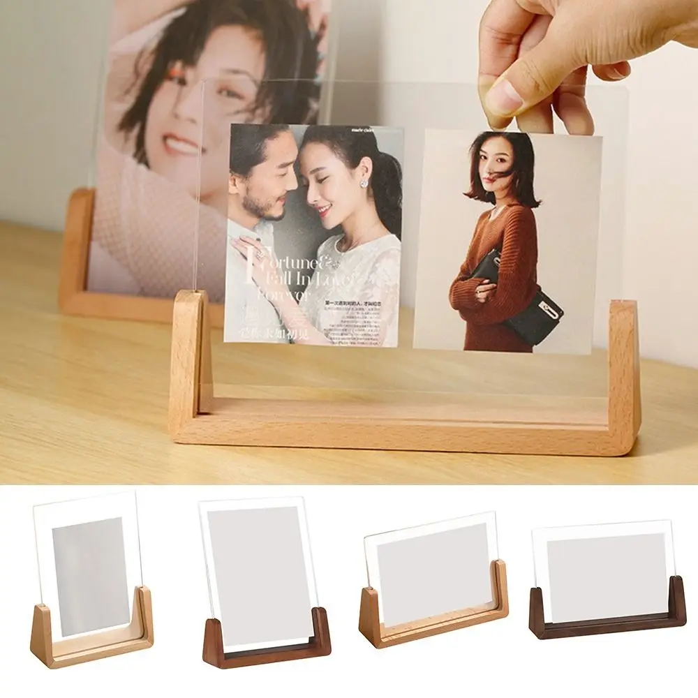 Kreativer Fotorahmen aus Acryl, U-Form, transparenter Rahmen für den Schreibtisch, Walnuss/Buche, Hochzeitsbilder, Rahmen, Bürodekoration Image