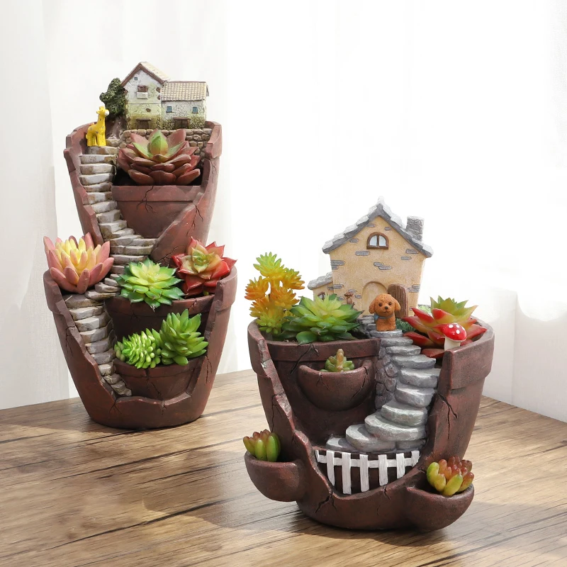 Drops hipping Garten topf für Sukkulenten Kaktus, kreative Bauernhaus Pflanzer, Harz Blumentöpfe Fee Garten Ornamente Wohnkultur Image