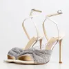 Kristall wickel weiße Sandalen mit High Heels Frauen Trends funkelnde elegante Sandalen weibliche Sommer Kreuz riemen offene Zehen Design Schuhe
