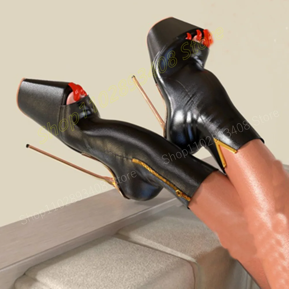 Schwarz elegante Peep Toe Sandale Stiefel Metall Stiletto High Heel sexy Pole Dance Seite Reiß verschluss Mode Frauen Schuhe 2024 Para Mujere