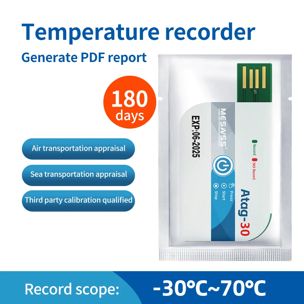 180 Tage Einweg-Temperaturdatenlogger, USB-Datenrekorder, PDF-Bericht, Temperaturalarm mit LED-Anzeige für den Transport von Kaltketten Image