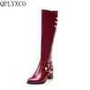 QPLYXCO 2018 mode Super Kleine & Große Größe 31-52 knie-hohe Stiefel Herbst Winter Warm high heels schuhe Frau Hohe qualität L-1