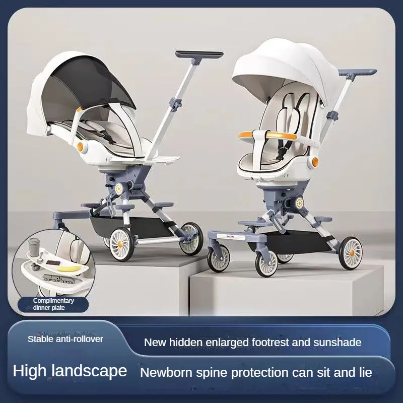 Leichter faltbarer Kinderwagen mit hoher Landschaft, Zwei-Wege-Kinderwagen, Allrad wagen, tragbarer Reise kinderwagen Image