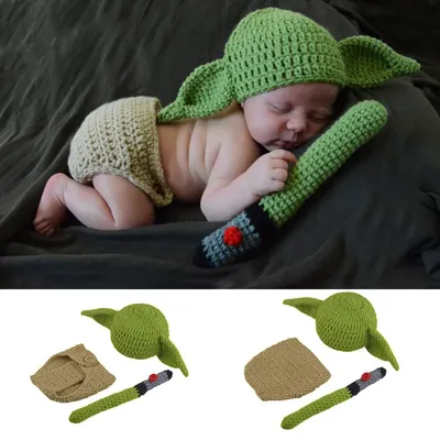 Kinderanimation Baby Yoda Master Baby Kreative Fotokleidung Europäische und amerikanische handgestrickte Mütze Foto-Requisiten