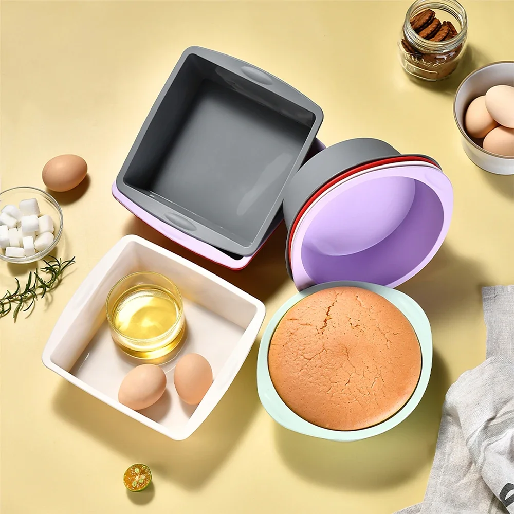 2Pcs Silikon Kuchen Form Tablett Pfannen Runde Platz Küche Silikon Antihaft Backformen Wiederverwendbare Kuchen Pfannen Backen Werkzeuge