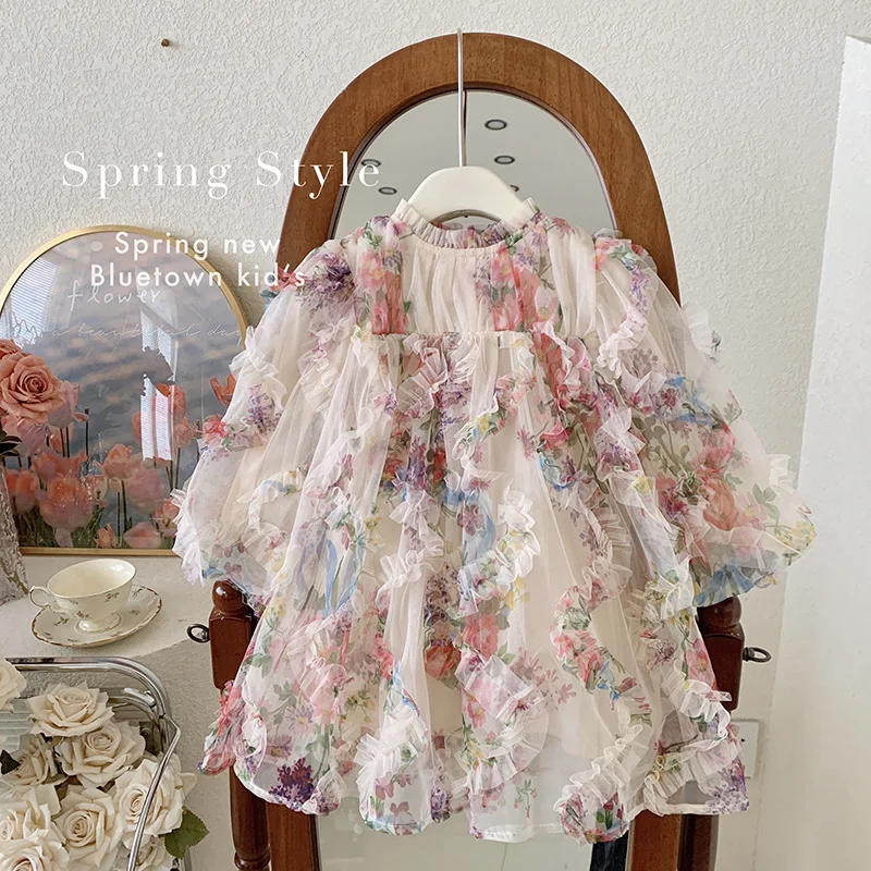 Mädchen Kleid Frühling neue koreanische Mode Mädchen Baby bunte Blume Prinzessin Kleid Blumen mädchen Kleider Kinder Kleidung Image