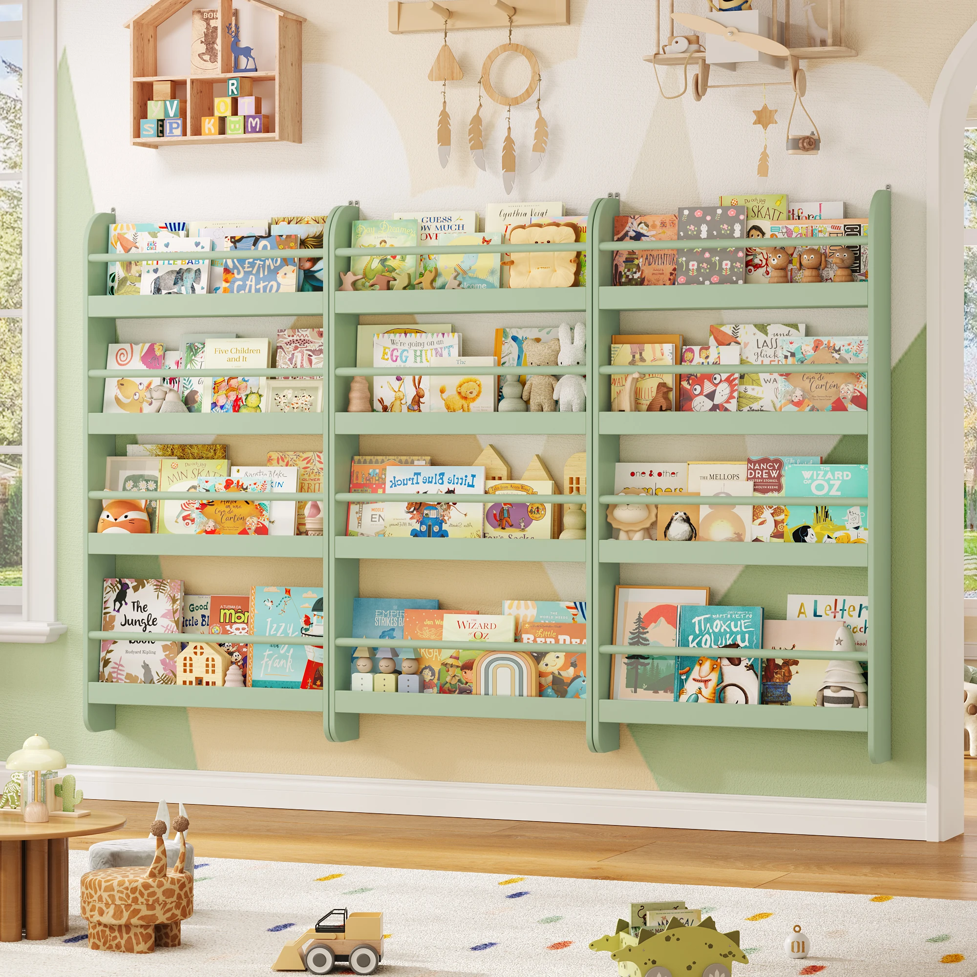 Getone Bücherregal Kinderregal Bücherregal Wand Bücherregal Kinder mit 4 Ablagen kinderregal Wandregal 113x59x12 cm weiß Image