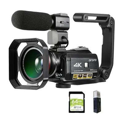 Videokamera 4K Digital Camcorder Professional, Ordro AC3 YouTube Blogger Vlog Kameras Filmadora mit Mikrofon 64 GB SD-Karte