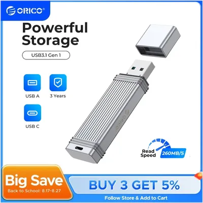 ORICO USB 3.2 Pen Drive 260 MB/S USB-Flash-Laufwerk 256 GB 128 GB 64 GB 32 GB Pendrive Typ-C USB3.2-Flash-Laufwerk für Android Micro/PC Image