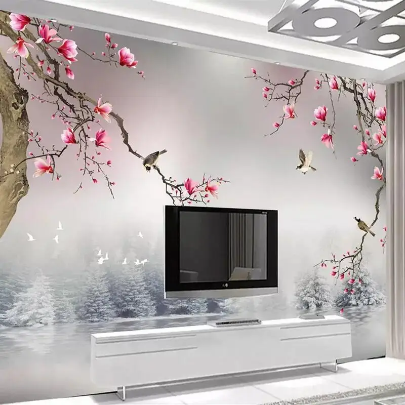 Benutzer definierte Foto Tapete 3d Stereo Blume Vogel chinesischen Stil Dekor Wandbilder Wohnzimmer TV-Sofa Hintergrund Wandmalerei 3d Dekor