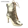 Absätze für Tanz Gummis ohle Gold Leder Tanz stiefel funkelnde Tanz schuhe für Party Latin Heels