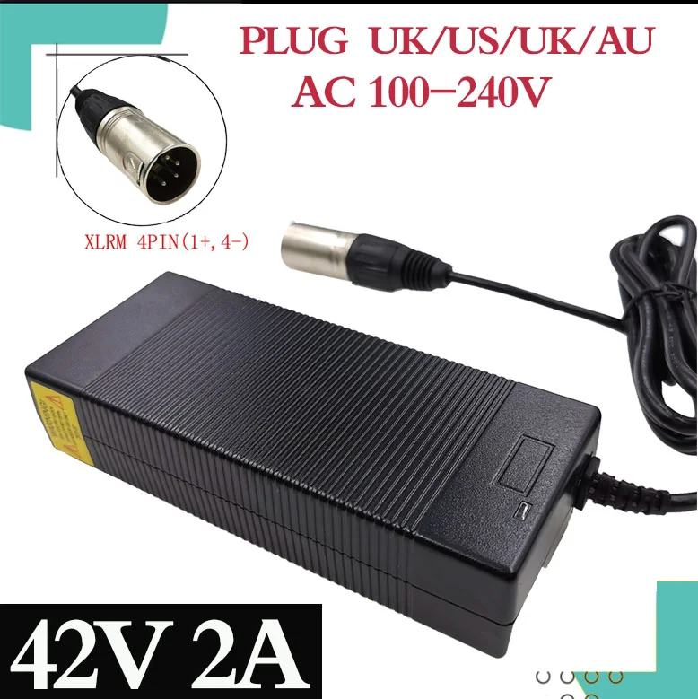 42V 2A elektrische fahrrad lithium-batterie ladegerät für 36V 18650 lithium-batterie pack mit 4-pin XLR buchse stecker EU USA AU UK Image