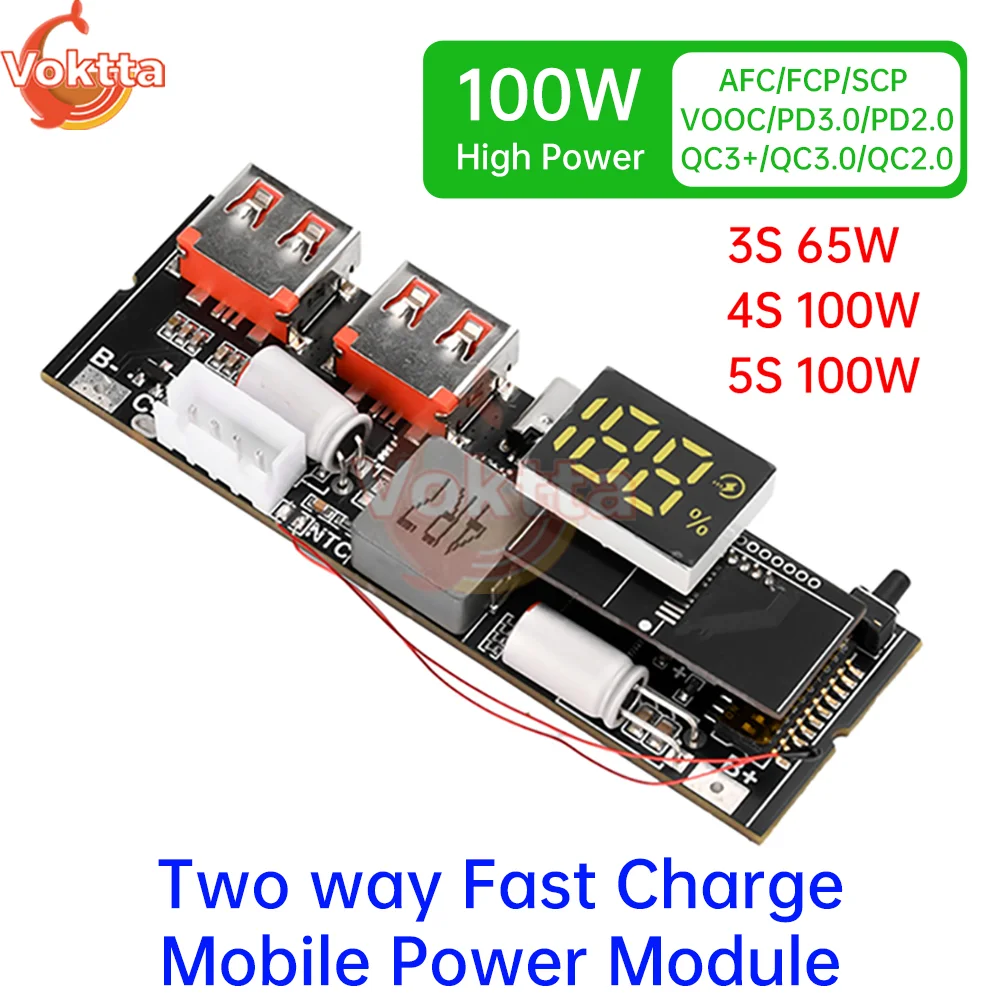 3S 4S 5S 65W 100W Power Bank Doppel C Port Zwei-wege Schnelle Ladung Mobile power Modul 18650 Lade Platine DIY mainboard Image