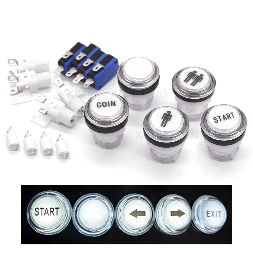 5V 12V Licht Push Button 33mm Led Beleuchtet Klar Kunststoff Für Münze Arcade Joystick Spiel Null verzögerung Diy Teile Verkaufsautomat Image