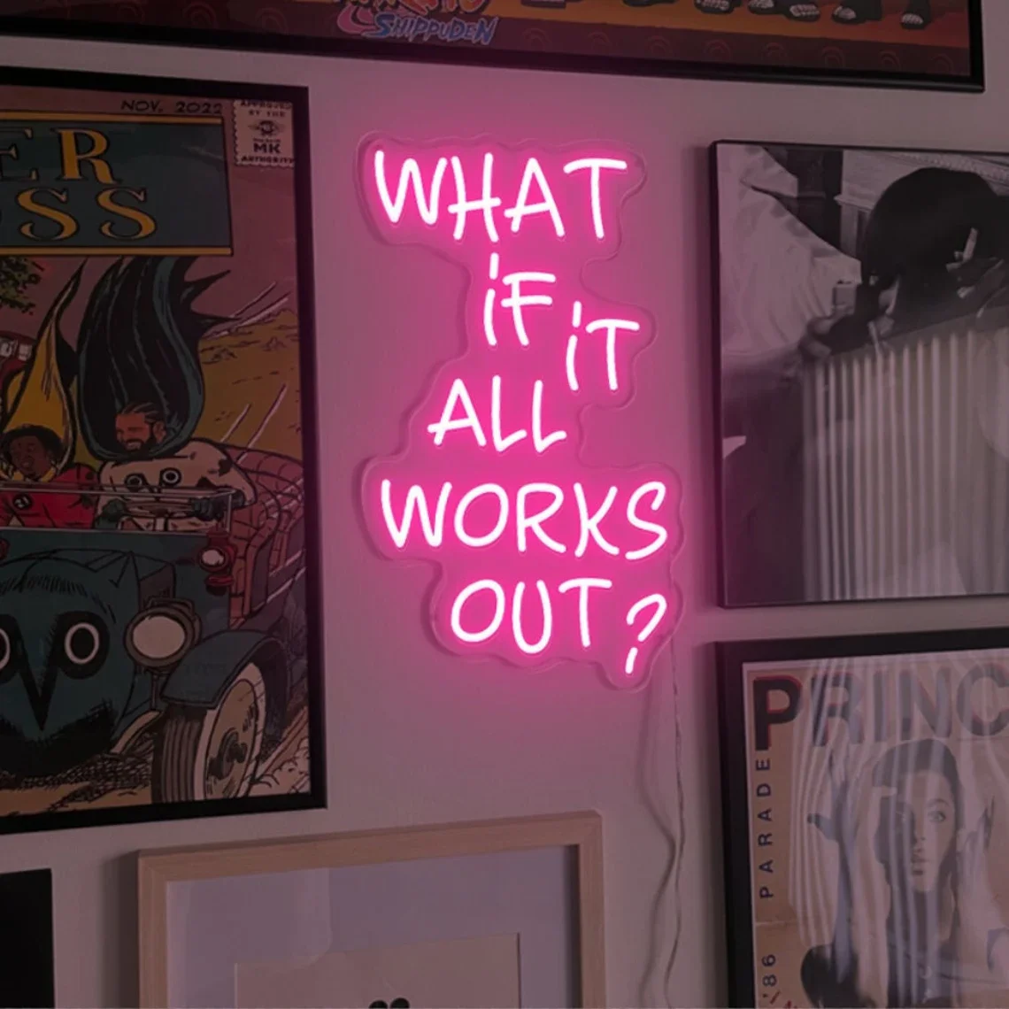 What if it All Works Out Neonschild, Wandkunst, Dekor, positives Schlafzimmer, Spielzimmer, Schild, personalisierte Geschenke für Teenager, Bar, Club-Schild Image
