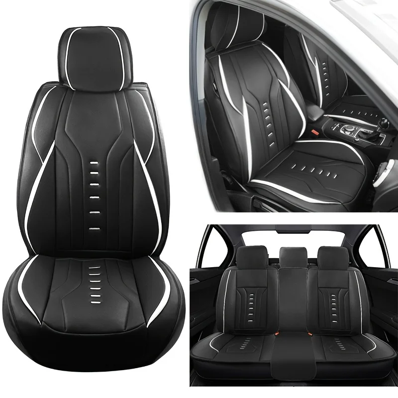 Komplettes Set, sportliches Four Seasons Autositzbezug-Set, universell, vollständig umwickelt, atmungsaktives Sitzkissen aus PU-Leder, bequeme Stuhlhussen Image