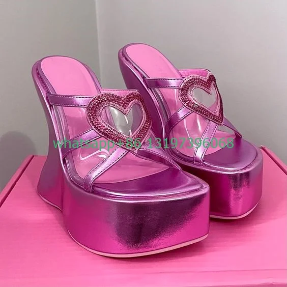 Dame rosa Keil absatz Plattform y2k Hausschuhe High Heels Herzform Design Pumps Party elegante rosa offene Zehen niedlichen Pumps Größe 35-46