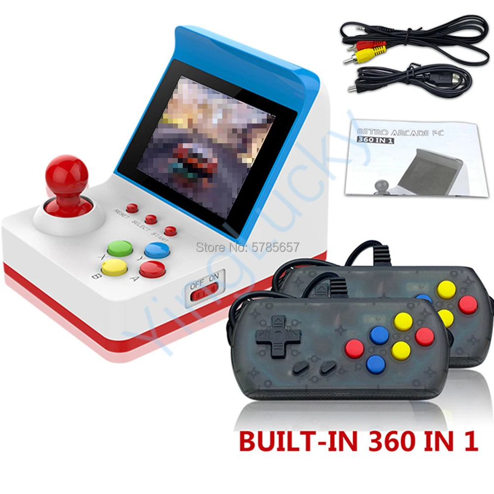 Mini-Arcade-Maschine mit Doppel griff, Retro-Videospiel, 360 klassische Konsole mit Akku, TV-Ausgang, 3 Zoll